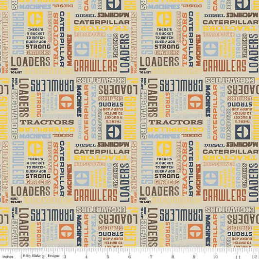 21" End of Bolt - Vintage Caterpillar Text C13842 Sand - Riley Blake - CAT Construction Slogans - Quilting Cotton Fabric - Licensed Product