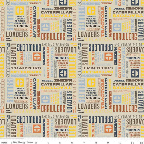 Vintage Caterpillar Text C13842 Sand - Riley Blake Designs - CAT Construction Slogans Logo - Quilting Cotton Fabric