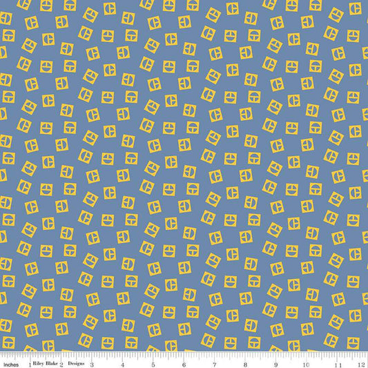 SALE Vintage Caterpillar Logo Toss C13843 Blue - Riley Blake Designs - CAT Construction - Quilting Cotton Fabric - Licensed Product