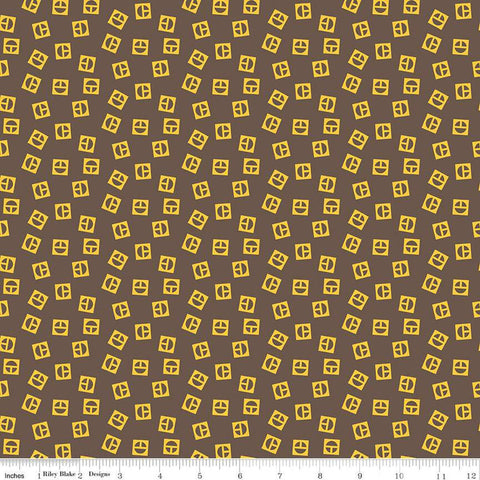 9" End of Bolt - SALE Vintage Caterpillar Logo Toss C13843 Brown - Riley Blake - CAT Construction - Quilting Cotton Fabric  Licensed Product