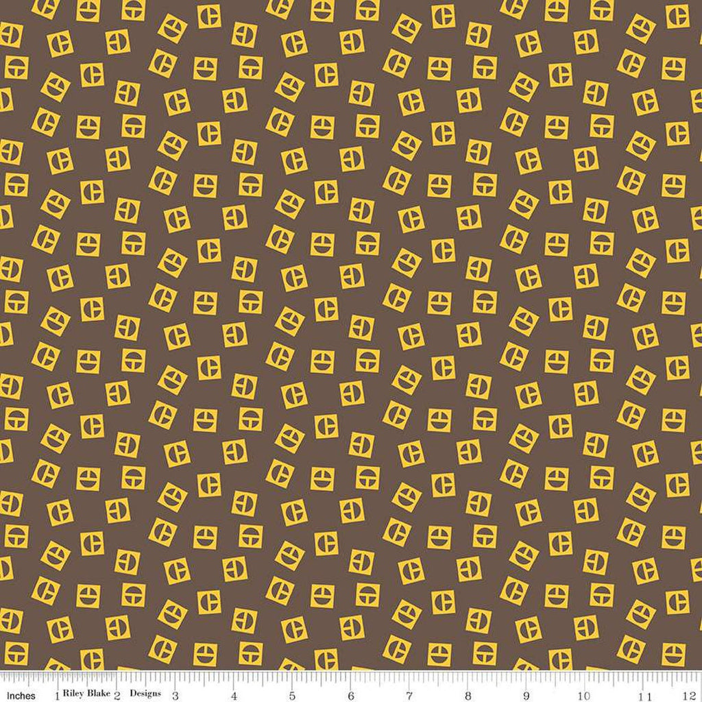 CLEARANCE 9" End of Bolt - Vintage Caterpillar Logo Toss C13843 Brown - Riley Blake - CAT Construction - Quilting Cotton - Licensed Product