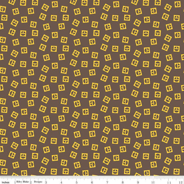 CLEARANCE 9" End of Bolt - Vintage Caterpillar Logo Toss C13843 Brown - Riley Blake - CAT Construction - Quilting Cotton - Licensed Product