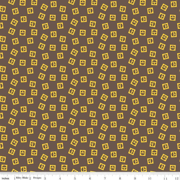 9" End of Bolt - SALE Vintage Caterpillar Logo Toss C13843 Brown - Riley Blake - CAT Construction - Quilting Cotton Fabric  Licensed Product