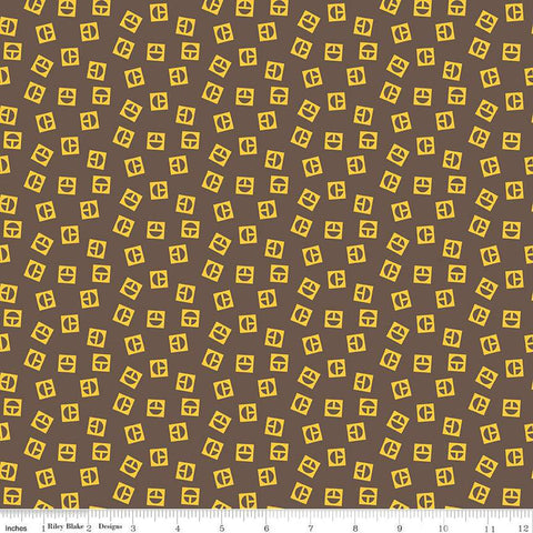 9" End of Bolt - SALE Vintage Caterpillar Logo Toss C13843 Brown - Riley Blake - CAT Construction - Quilting Cotton Fabric  Licensed Product