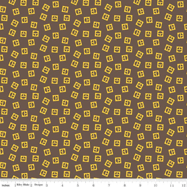 SALE Vintage Caterpillar Logo Toss C13843 Brown - Riley Blake Designs - CAT Construction - Quilting Cotton Fabric