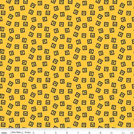Vintage Caterpillar Logo Toss C13843 Yellow - Riley Blake Designs - CAT Construction - Quilting Cotton Fabric - Licensed Product