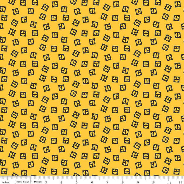 SALE Vintage Caterpillar Logo Toss C13843 Yellow - Riley Blake Designs - CAT Construction - Quilting Cotton Fabric