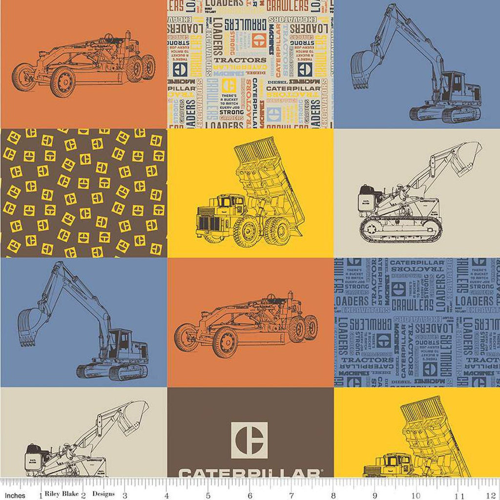 Vintage Caterpillar Cheater Print CH13844 - Riley Blake Designs - CAT Construction Equipment Logo Text - Quilting Cotton Fabric