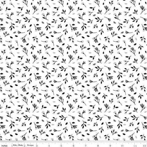11" End of Bolt - Black Tie Blossoms C13753 Off White by Riley Blake Designs - Floral Flowers - Quilting Cotton Fabric