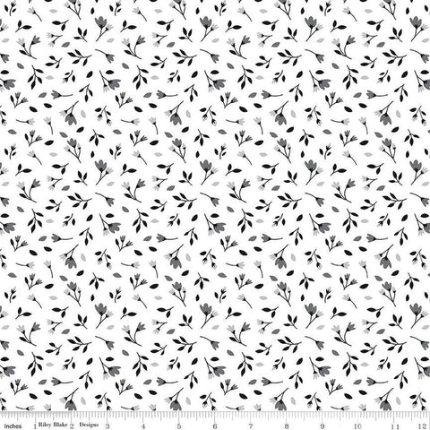 Fat Quarter End of Bolt - Black Tie Blossoms C13753 Off White by Riley Blake Designs - Floral Flowers - Quilting Cotton Fabric