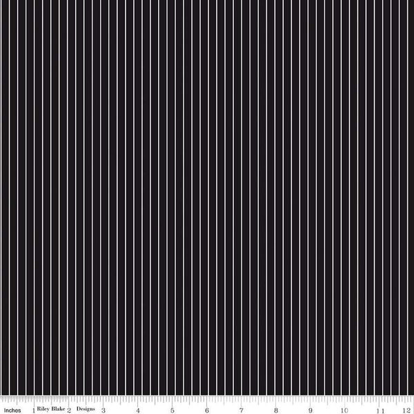 27" End of Bolt - Black Tie Pinstripes C13755 Black by Riley Blake Designs - Black/Off White Stripes Stripe Striped - Quilting Cotton Fabric