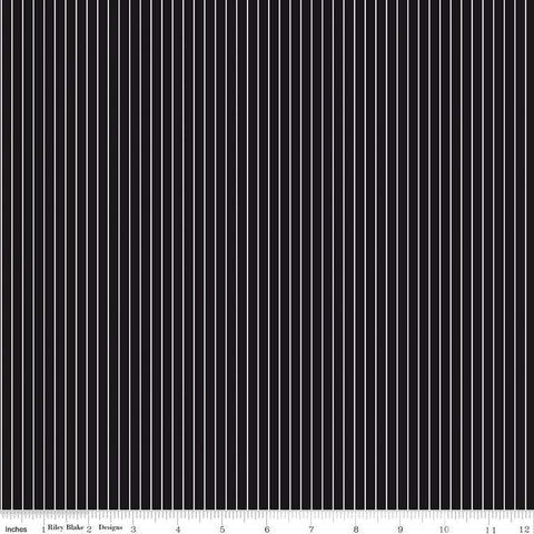 32" End of Bolt - Black Tie Pinstripes C13755 Black by Riley Blake Designs - Black/Off White Stripes Stripe Striped - Quilting Cotton Fabric