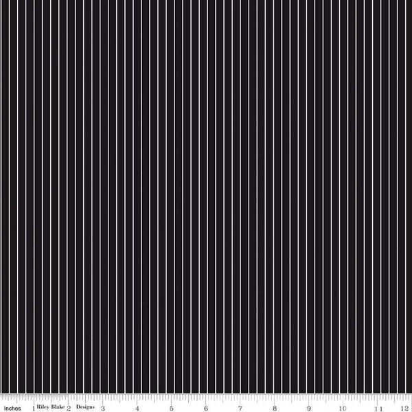32" End of Bolt - Black Tie Pinstripes C13755 Black by Riley Blake Designs - Black/Off White Stripes Stripe Striped - Quilting Cotton Fabric