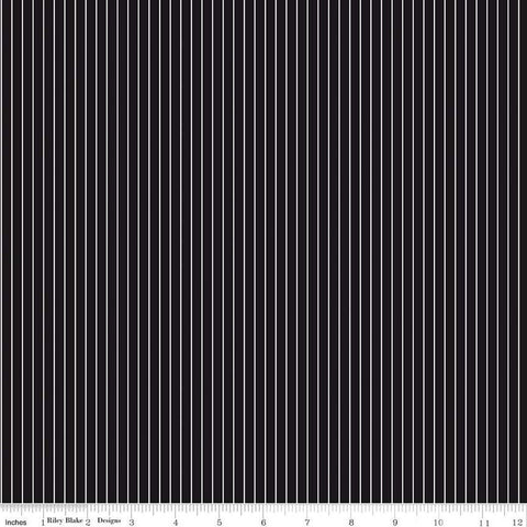32" End of Bolt - Black Tie Pinstripes C13755 Black by Riley Blake Designs - Black/Off White Stripes Stripe Striped - Quilting Cotton Fabric