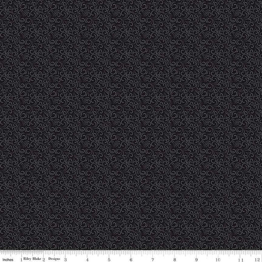 14" End of Bolt - Black Tie Swirls C13756 Black by Riley Blake Designs - Quilting Cotton Fabric