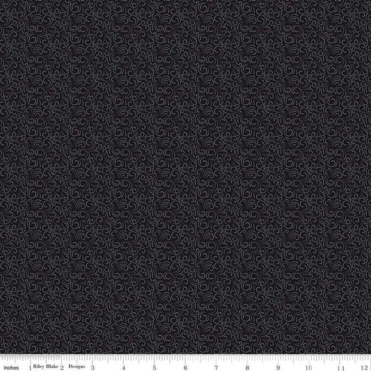 9" End of Bolt - Black Tie Swirls C13756 Black by Riley Blake Designs - Quilting Cotton Fabric