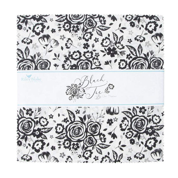 Black Tie Layer Cake 10" Stacker Bundle - Riley Blake Designs - 42 piece Precut Pre cut - Black/Off White - Quilting Cotton Fabric