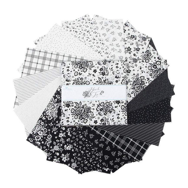 Black Tie Layer Cake 10" Stacker Bundle - Riley Blake Designs - 42 piece Precut Pre cut - Black/Off White - Quilting Cotton Fabric