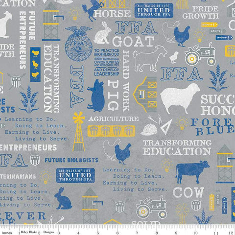 FFA Forever Blue Refreshed Main C13950 Gray - Riley Blake Designs - Future Farmers of America Icons Mottos  - Quilting Cotton Fabric