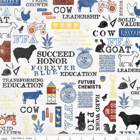 FFA Forever Blue Refreshed Main C13950 Off White - Riley Blake - Future Farmers of America Icons Mottos  - Quilting Cotton Fabric