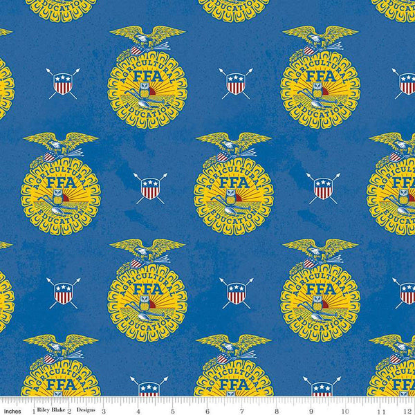 FFA Forever Blue Refreshed Emblems C13951 Blue - Riley Blake Designs - Future Farmers of America Emblem - Quilting Cotton Fabric