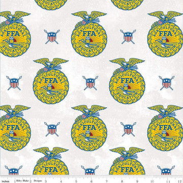 SALE FFA Forever Blue Refreshed Emblems C13951 Off White - Riley Blake Designs - Future Farmers - Quilting Cotton Fabric - Licensed Product