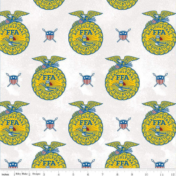 FFA Forever Blue Refreshed Emblems C13951 Off White - Riley Blake Designs - Future Farmers - Quilting Cotton Fabric - Licensed Product