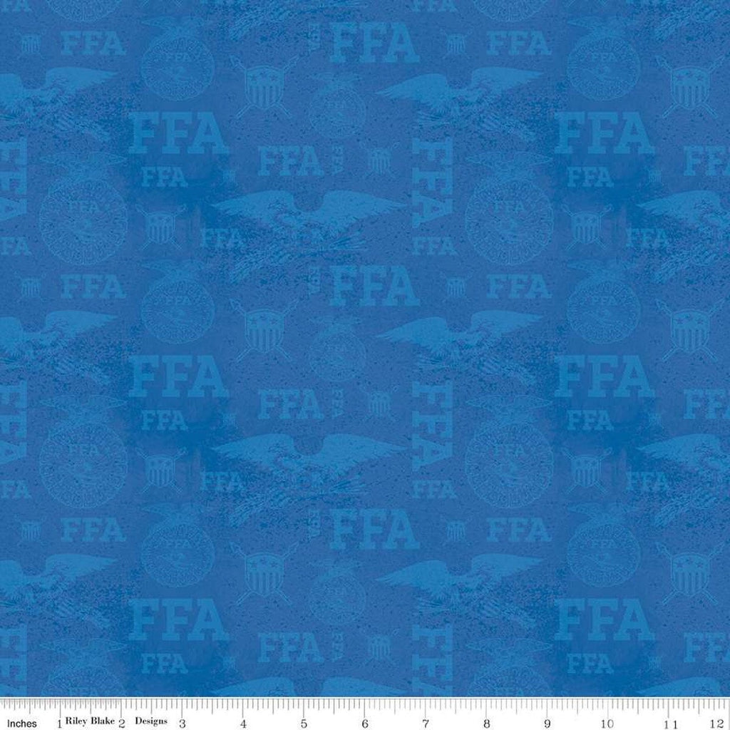 SALE FFA Forever Blue Refreshed Tonal Logos C13952 Blue - Riley Blake - Future Farmers of America Tone-on-Tone - Quilting Cotton Fabric