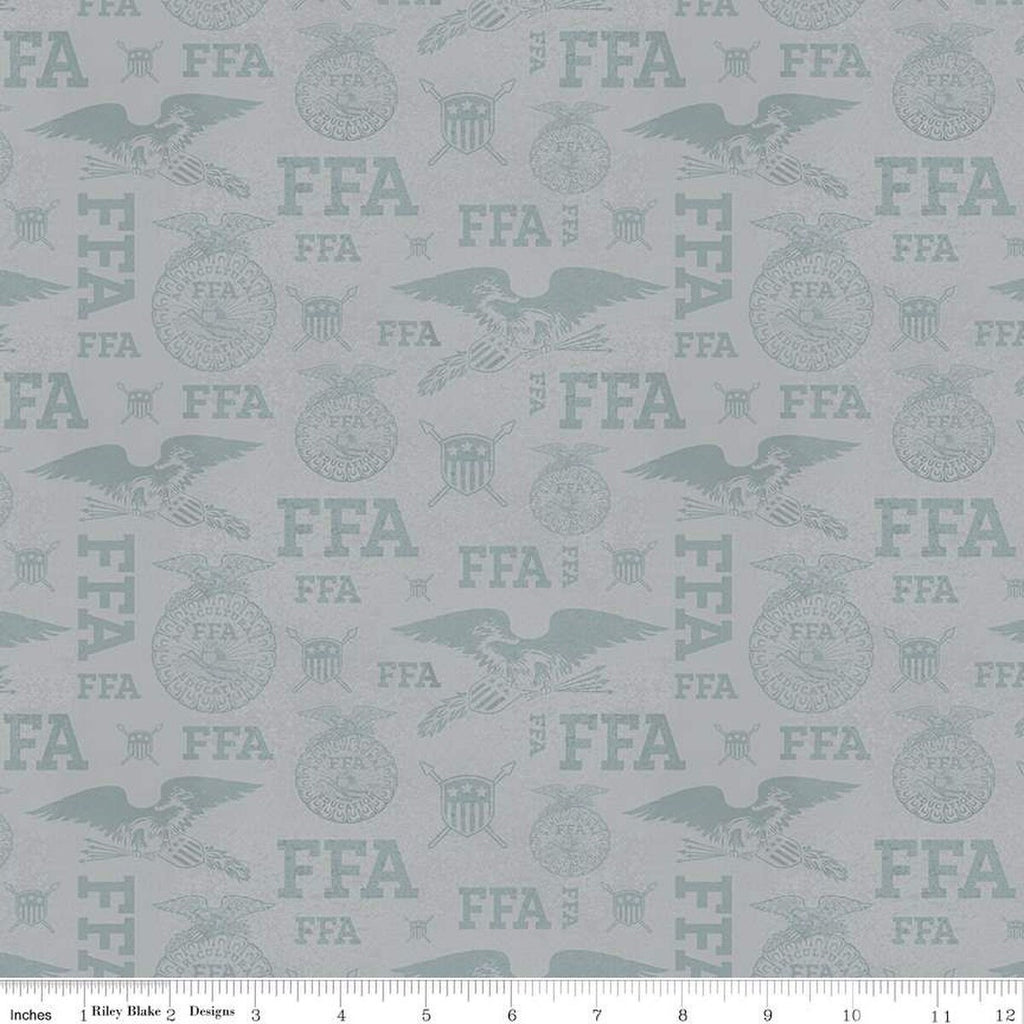 SALE FFA Forever Blue Refreshed Tonal Logos C13952 Gray - Riley Blake - Future Farmers of America Tone-on-Tone - Quilting Cotton Fabric