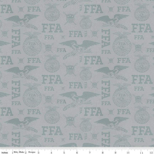11" End of Bolt - SALE FFA Forever Blue Refreshed Tonal Logos C13952 Gray -Riley Blake - Future Farmers of America Quilting Cotton -Licensed