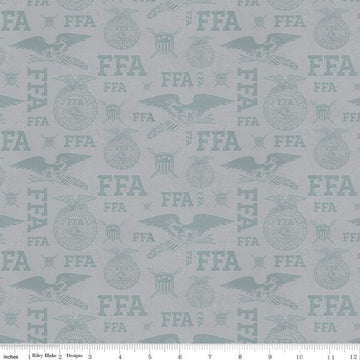Fat Quarter End of Bolt - SALE FFA Forever Blue Refreshed Tonal Logos C13952 Gray - Riley Blake - Farmers America Quilting Cotton - Licensed