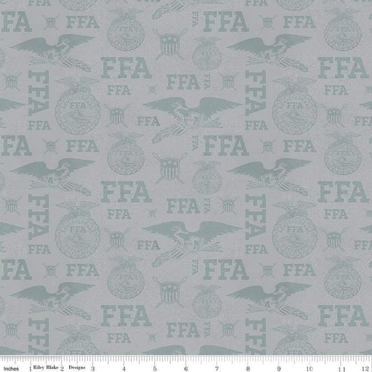 11" End of Bolt - SALE FFA Forever Blue Refreshed Tonal Logos C13952 Gray -Riley Blake - Future Farmers of America Quilting Cotton -Licensed