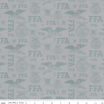 Fat Quarter End of Bolt - SALE FFA Forever Blue Refreshed Tonal Logos C13952 Gray - Riley Blake - Farmers America Quilting Cotton - Licensed