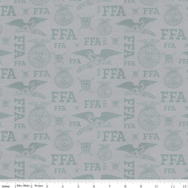 SALE FFA Forever Blue Refreshed Tonal Logos C13952 Gray - Riley Blake - Future Farmers of America- Quilting Cotton Fabric - Licensed Product