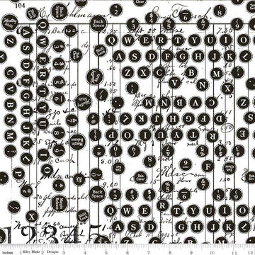 Sew Journal Deconstructed Type C13893 White - Riley Blake - Typewriter Buttons Text - J. Wecker Frisch - Quilting Cotton Fabric