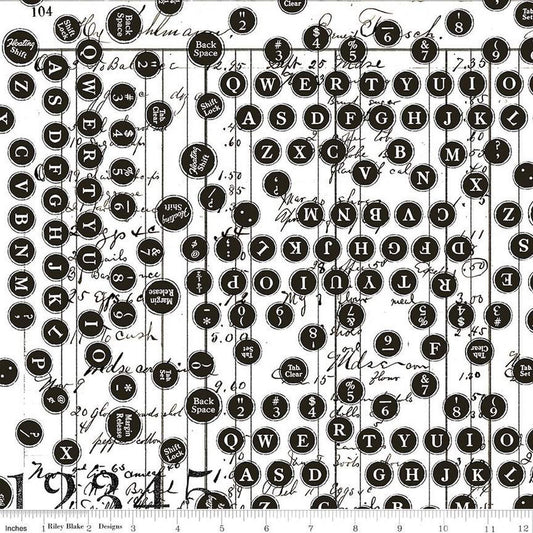 Sew Journal Deconstructed Type C13893 White - Riley Blake - Typewriter Buttons Text - J. Wecker Frisch - Quilting Cotton Fabric
