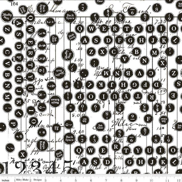 SALE Sew Journal Deconstructed Type C13893 White by Riley Blake - Typewriter Buttons Text - J. Wecker Frisch - Quilting Cotton Fabric