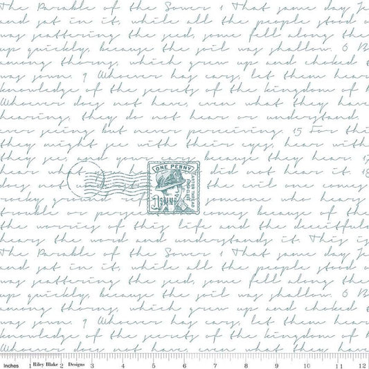 11" End of Bolt - CLEARANCE Sew Journal Sewer Parable Text C13891 Blue - Riley Blake  - Sewing Vintage - J. Wecker Frisch - Quilting Cotton