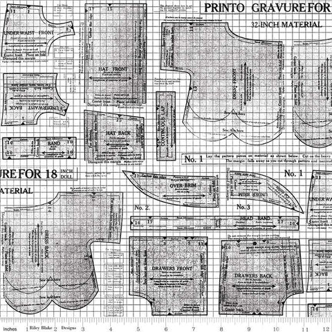 CLEARANCE Sew Journal 18-Inch Doll Pattern C13890 Black - Riley Blake - Sewing Vintage Pattern - J. Wecker Frisch - Quilting Cotton Fabric