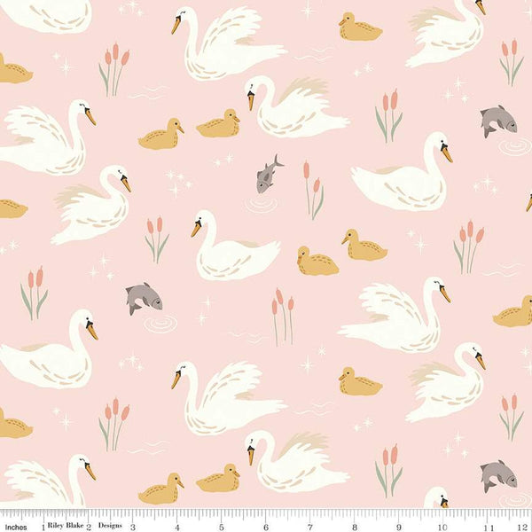 Little Swan Main C13740 Blush by Riley Blake - Bird Birds Swans Fish Asterisks Ripples - Quilting Cotton Fabric