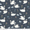Fat Quarter End of Bolt -SALE Little Swan Main C13740 Navy by Riley Blake - Bird Birds Swans Fish Asterisks Ripples - Quilting Cotton Fabric