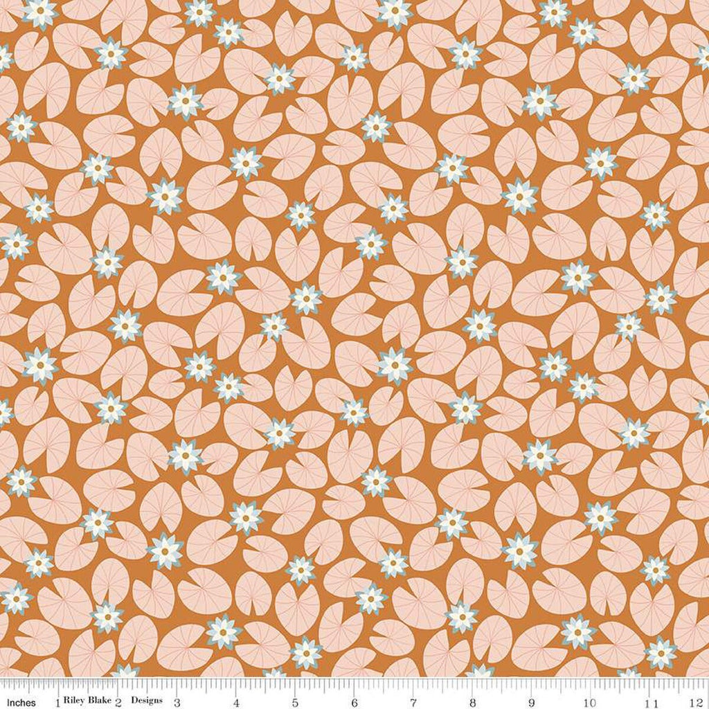 CLEARANCE Little Swan Water Lilies C13743 Golden Brown by Riley Blake  - Lily Pads Flowers - Quilting Cotton