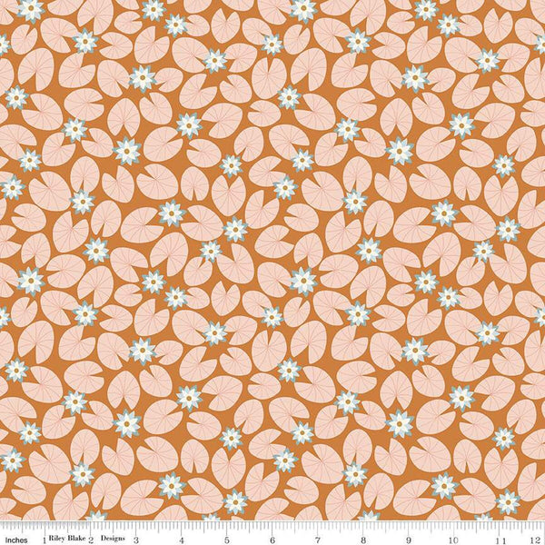 CLEARANCE Little Swan Water Lilies C13743 Golden Brown by Riley Blake  - Lily Pads Flowers - Quilting Cotton