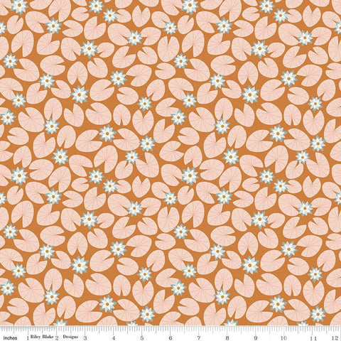 SALE Little Swan Water Lilies C13743 Golden Brown by Riley Blake Designs - Lily Pads Flowers - Quilting Cotton Fabric