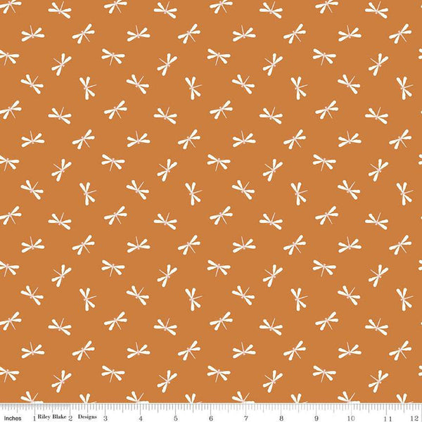 CLEARANCE Little Swan Dragonflies C13744 Golden Brown by Riley Blake Designs - Quilting Cotton Fabric