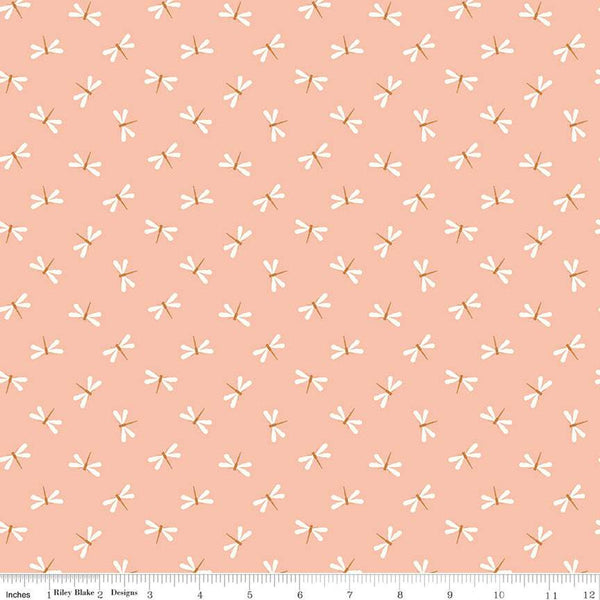 SALE Little Swan Dragonflies C13744 Peaches 'n Cream by Riley Blake Designs - Quilting Cotton Fabric