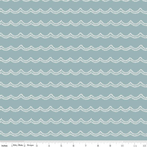 SALE Little Swan Waves C13745 Cornflower by Riley Blake Designs - Scalloped White Waves - Quilting Cotton Fabric