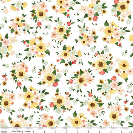 SALE Homemade Main C13720 White - Riley Blake Designs - Floral Flowers - Quilting Cotton Fabric