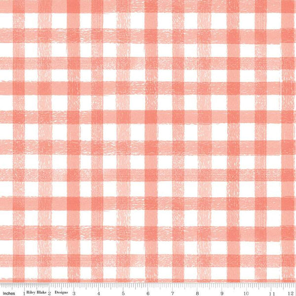 22" End of Bolt - SALE Homemade PRINTED Gingham C13721 Coral by Riley Blake - 1/2" White Coral Check Checks - Quilting Cotton Fabric