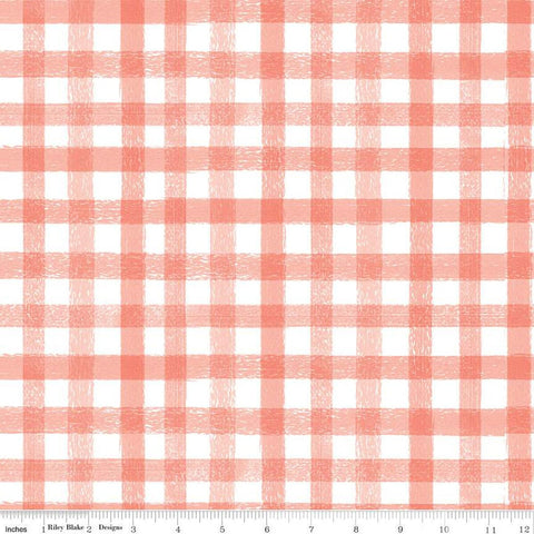 22" End of Bolt - SALE Homemade PRINTED Gingham C13721 Coral by Riley Blake - 1/2" White Coral Check Checks - Quilting Cotton Fabric